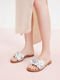 PAZZION, Aleena Floral Slides, Silver