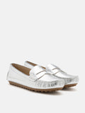 PAZZION, Ariana Metallic Penny Moccasins, Silver