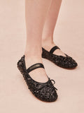 PAZZION, Ariya Sequinned Bow Mary Janes, Black