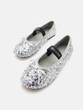 PAZZION, Ariya Sequinned Bow Mary Janes, Silver