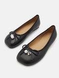 PAZZION, Atomic Heart & Pearl Charm Bow Flats, Black