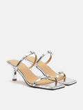 PAZZION, Augusta Buckled Strap Heel Sandals, Silver