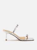 PAZZION, Augusta Buckled Strap Heel Sandals, Silver