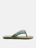 PAZZION, Brooke Beaded V-Strap Thong Sandals, Green