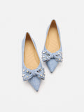 PAZZION, Cassie Denim Studded Bow Flats, Blue