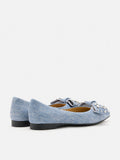 PAZZION, Cassie Denim Studded Bow Flats, Blue