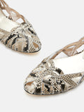 PAZZION, Celina Python-Print Embossed Leather Weaved Flats, Almond