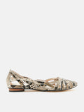 PAZZION, Celina Python-Print Embossed Leather Weaved Flats, Almond