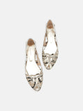 PAZZION, Celina Python-Print Embossed Leather Weaved Flats, Almond