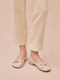 PAZZION, Clarissa Bow Accent Ruched Flats, Beige