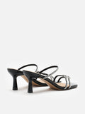 PAZZION, Daira Embellished Buckle Strappy Heels, Black