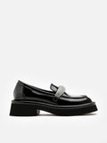 PAZZION, Darla Diamantes Heeled Loafers, Black