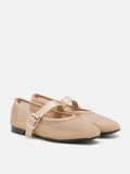 PAZZION, Ellie Mesh Buckled Mary Janes, Almond