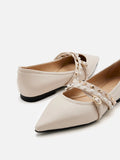 PAZZION, Elme Studded Buckle Pointed Toe Flats, Beige