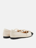 PAZZION, Emily Chained and Bow Mary Jane Ballet Flats, Beige