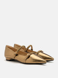 PAZZION, Eva Chained Strappy Pointed Toe Flats, Bronze