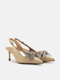 PAZZION, Faustine Crystal Embellished Bow Slingback Heels, Almond