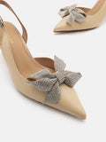 PAZZION, Faustine Crystal Embellished Bow Slingback Heels, Almond