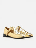 PAZZION, Feodora T-bar Weaved Loafer Flats, Gold