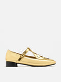 PAZZION, Feodora T-bar Weaved Loafer Flats, Gold