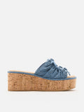 PAZZION, Ferlyn Denim Double Tied Wedge Sandals, Darkblue