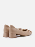 PAZZION, Fiona Bow Low Block Heels, Almond