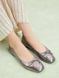 PAZZION, Gia Bow Square Toe Flats, Pewter