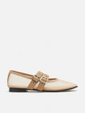 PAZZION, Giselle Mesh Double Buckle Flats, Almond