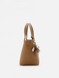 PAZZION, Haley Leather Charmed Bucket Bag, Brown