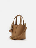 PAZZION, Haley Leather Charmed Bucket Bag, Brown