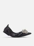 PAZZION, Inez Crystal Embellished Bow Foldable Flats, Black