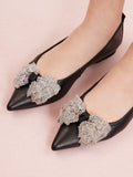 PAZZION, Inez Crystal Embellished Bow Foldable Flats, Black