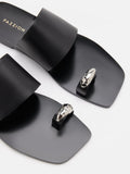 PAZZION, Jhane Toe-Ring Slides, Black