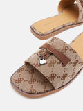 PAZZION, Juliette Monogram Slides, Brown