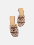 PAZZION, Juliette Monogram Slides, Brown