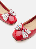 PAZZION, Katy Diamante Embellished Bow Patent Leather Flats, Red