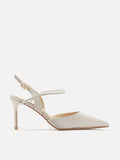 PAZZION, Khloe Satin Pointed-Toe High Heels, Champagne