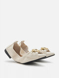 PAZZION, Layla Gold Buckled Bow Foldable Flats, Beige