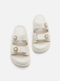 PAZZION, Leia Embellished Quilted Slides, Beige