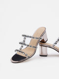 PAZZION, Miuccia Diamante Embellished Block Heel Sandals, Pewter