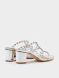 PAZZION, Miuccia Diamante Embellished Block Heel Sandals, Silver