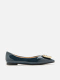 PAZZION, Narelle Gold Buckled Flats, Darkblue