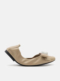 PAZZION, Noelle Diamante Bow Foldable Flats, Khaki