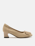 PAZZION, Penelope Elegant Buckle Block Heels, Almond