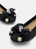 PAZZION, Phoebe Embellished Double Bowknot Flats, Black