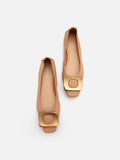 PAZZION, Sage Brass Gold Buckled Flats, Almond