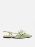 PAZZION, Sofie Tweed Diamante Buckle Slingback Flats, Lightgreen