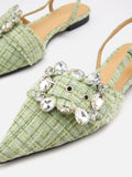 PAZZION, Sofie Tweed Diamante Buckle Slingback Flats, Lightgreen