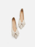 PAZZION, Tilda Pearl Bow Pointed Toe Flats, Beige