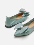 PAZZION, Tilda Pearl Bow Pointed Toe Flats, Green